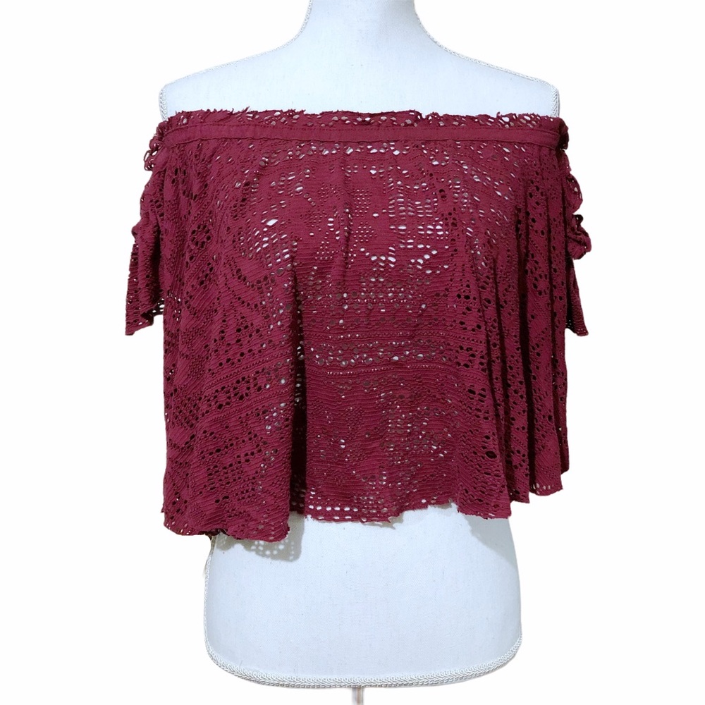 Garage Red Off Shoulder Lace Crochet Crop Top Size Medium